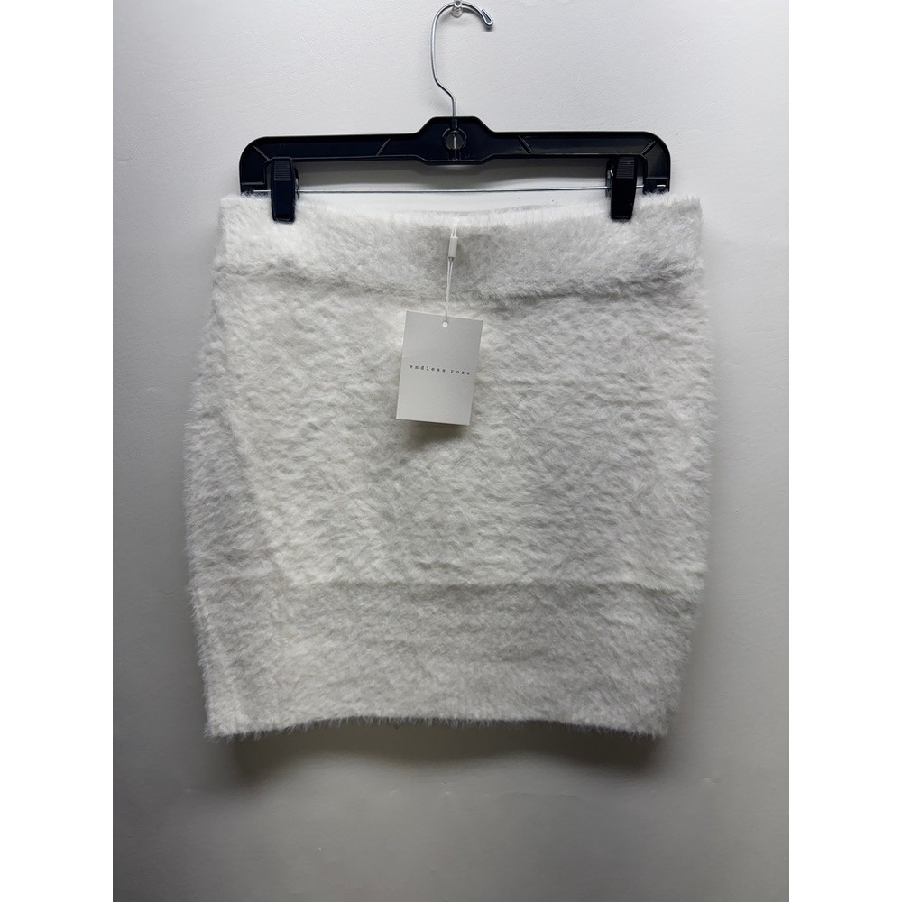 Endless Rose Skirt Womens L Ivory Fuzzy Knit Mini Elastic Waist - Picture 1 of 8